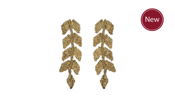 Gold Beaded Leaf Earrings