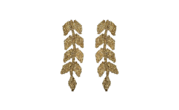 Gold Beaded Leaf Earrings