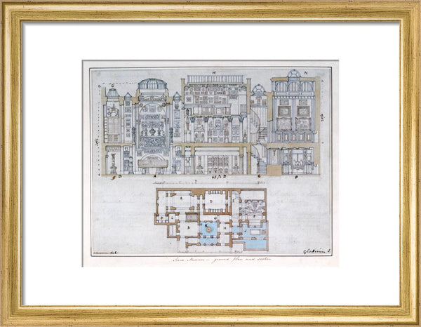 Cross-section through and plan of Sir John Soane's Museum, 1827