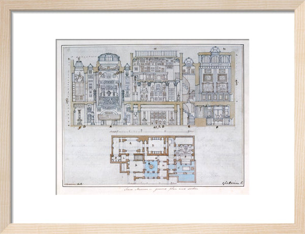 Cross-section through and plan of Sir John Soane's Museum, 1827