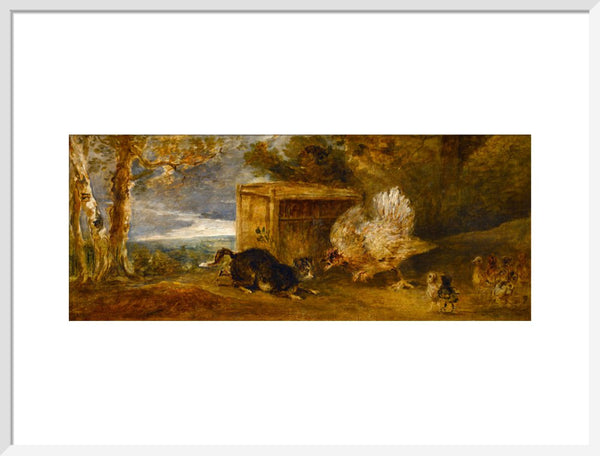 A Hen Defending Her Chickens from the Attack of a Cat