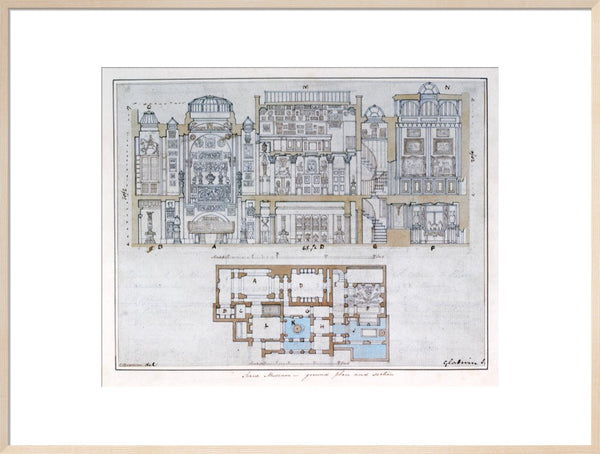 Cross-section through and plan of Sir John Soane's Museum, 1827