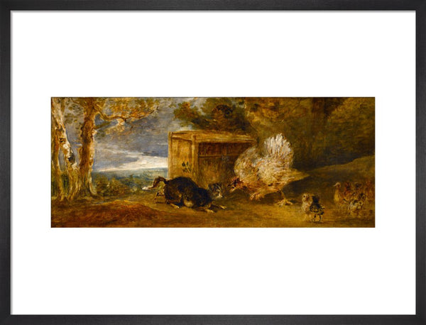 A Hen Defending Her Chickens from the Attack of a Cat