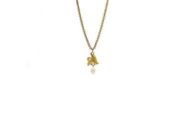 Gold Flower Pearl Drop Necklace