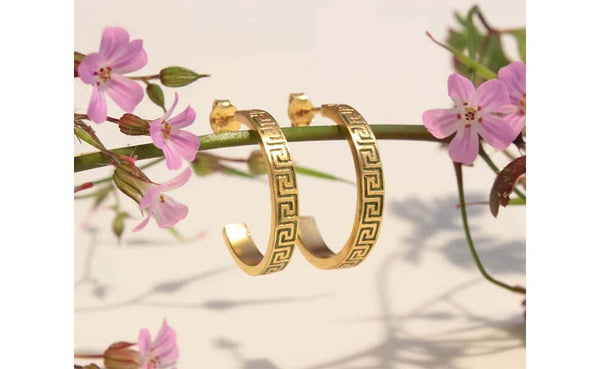 Greek Meander Hoop Earrings