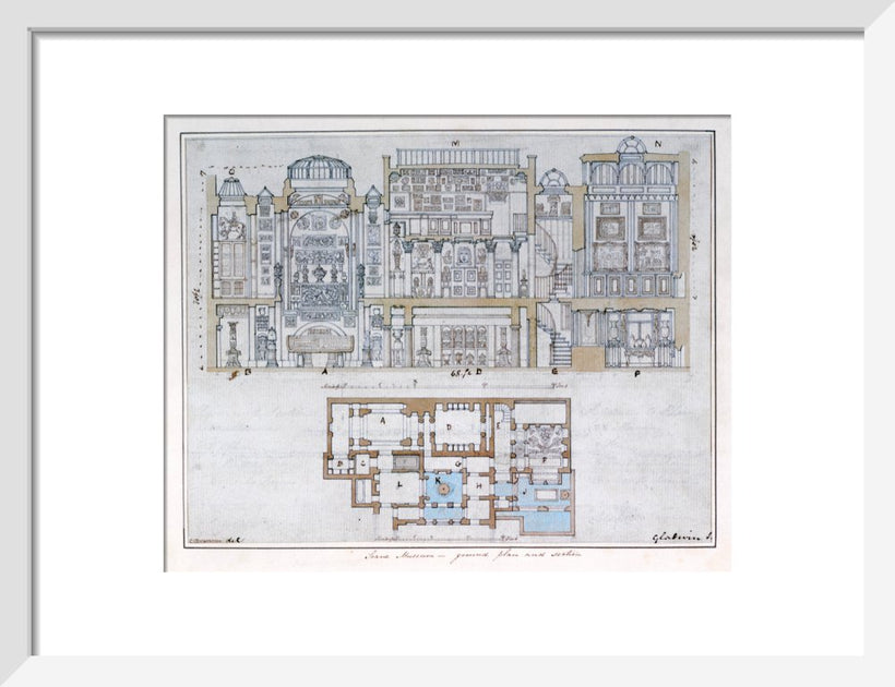 Cross-section through and plan of Sir John Soane's Museum, 1827
