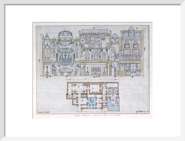Cross-section through and plan of Sir John Soane's Museum, 1827