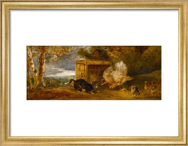 A Hen Defending Her Chickens from the Attack of a Cat