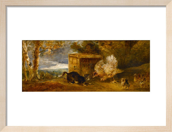 A Hen Defending Her Chickens from the Attack of a Cat