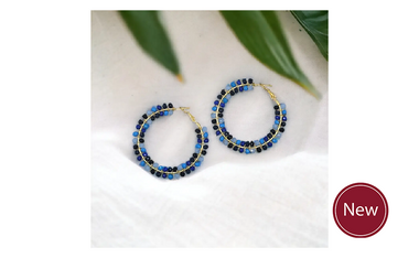Blue Ombre Beaded Hoops