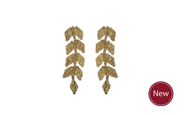 Gold Beaded Leaf Earrings