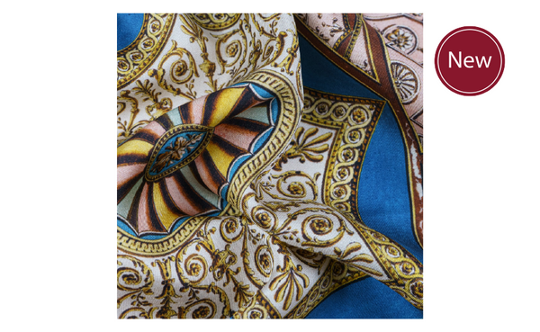 Manocchi Pink & Cerulean Blue Fan Pocket Square