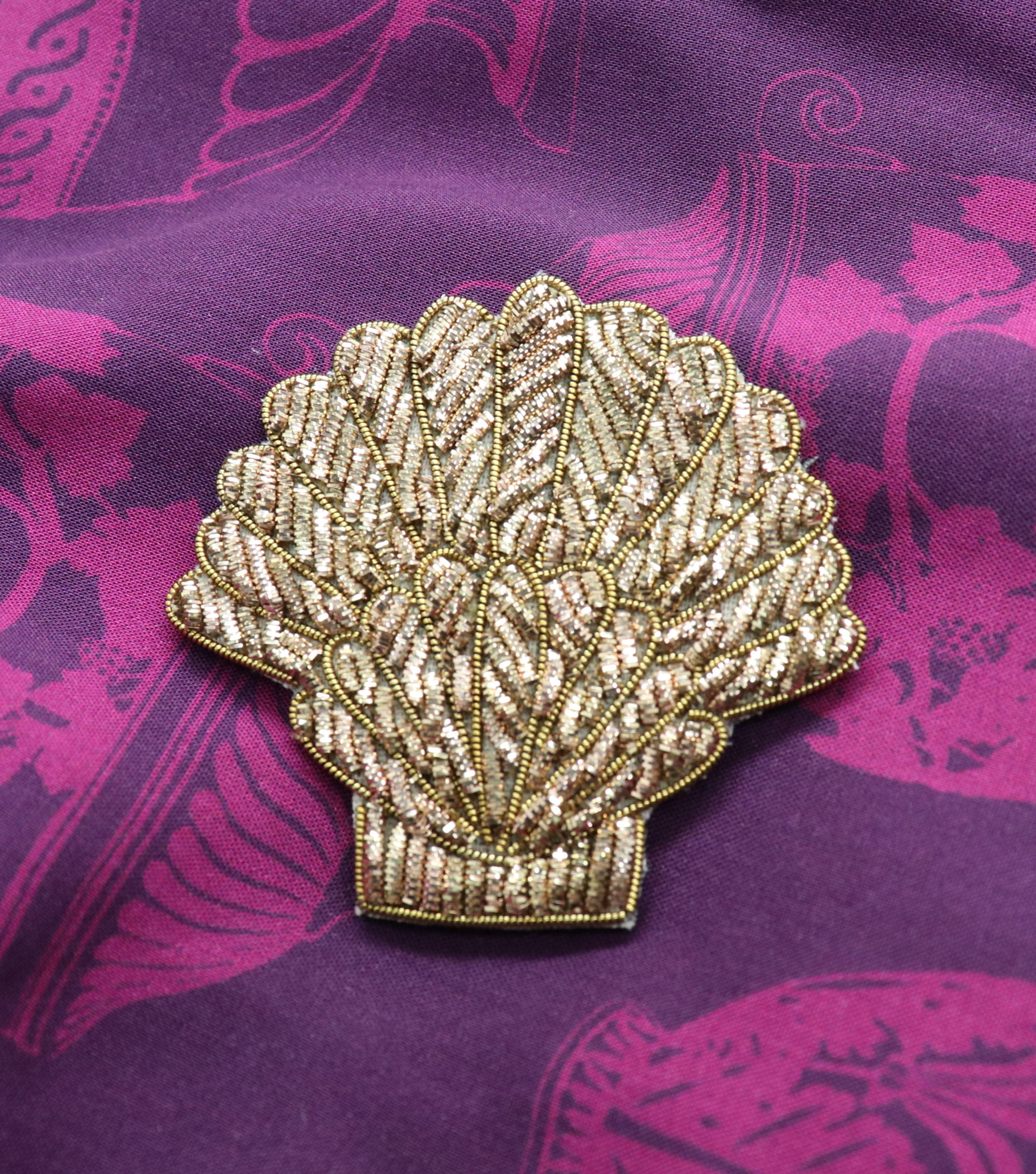 Hand Embroidered Shell Brooch