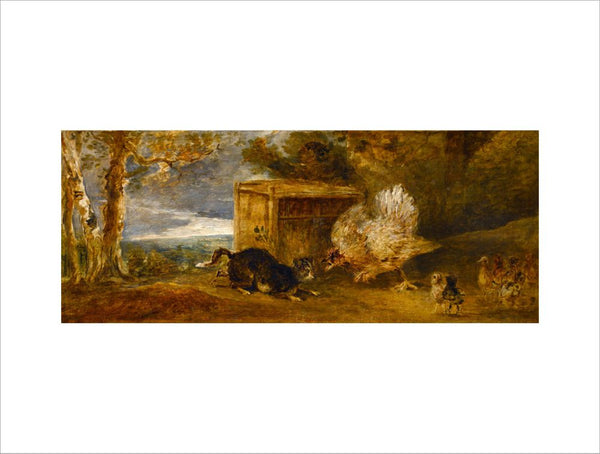 A Hen Defending Her Chickens from the Attack of a Cat