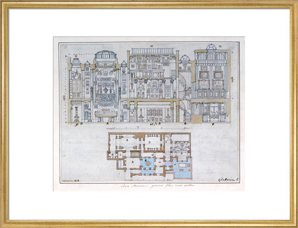 Cross-section through and plan of Sir John Soane's Museum, 1827