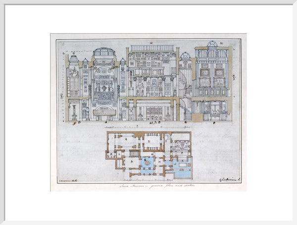 Cross-section through and plan of Sir John Soane's Museum, 1827