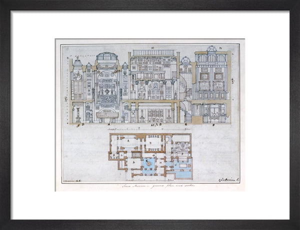Cross-section through and plan of Sir John Soane's Museum, 1827
