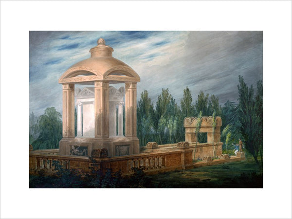 Perspective design showing the Soane family tomb in an imaginary landscape.