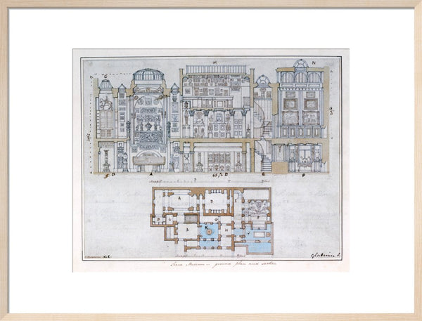 Cross-section through and plan of Sir John Soane's Museum, 1827