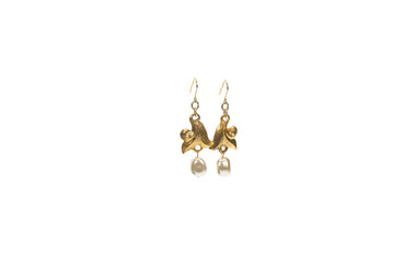 Gold Flower Pearl Drop Earrings