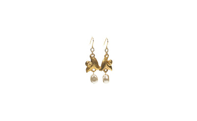 Gold Flower Pearl Drop Earrings