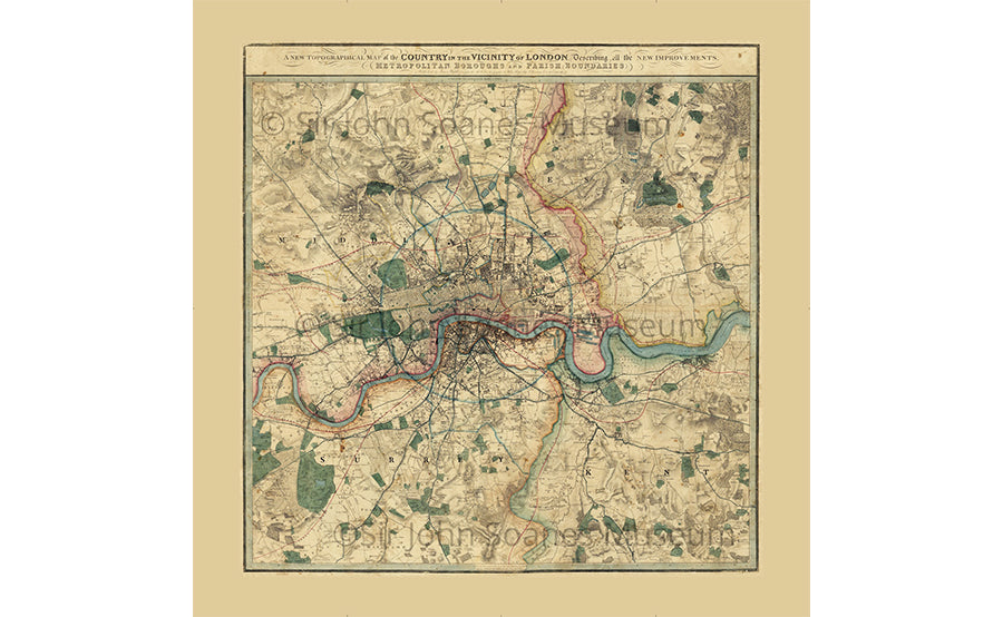 Vicinity of London Map circa 1847
