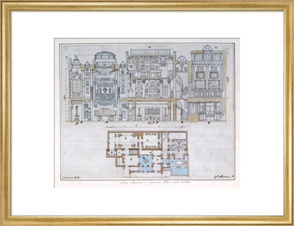 Cross-section through and plan of Sir John Soane's Museum, 1827