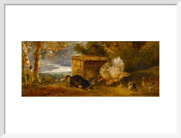 A Hen Defending Her Chickens from the Attack of a Cat