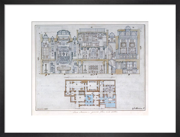 Cross-section through and plan of Sir John Soane's Museum, 1827