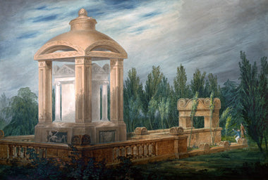 Perspective design showing the Soane family tomb in an imaginary landscape.