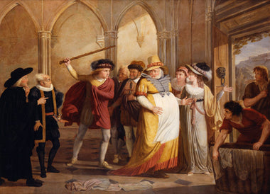 Scene in 'The Merry Wives of Windsor' (from Act IV, Scene 2 of the play by William Shakespeare)